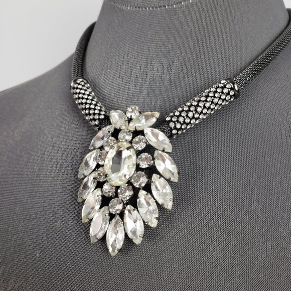 Black & Silver Rhinestones Statement Necklace - Picture 2 of 3